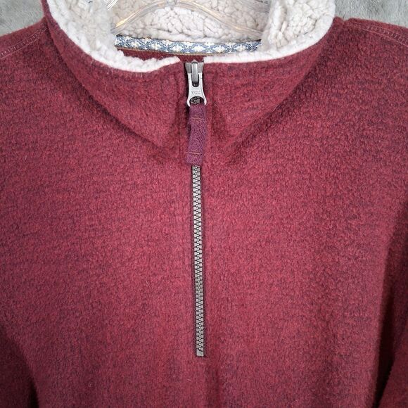 Orvis Sweater Mens Large Quarter Zip Pullover Fleece Burgundy - Picture 3 of 6